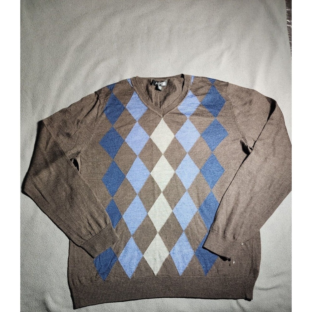 APT 9 Sweater Mens XXL Brown Argyle Front Long Sleeve Casual Pull Over